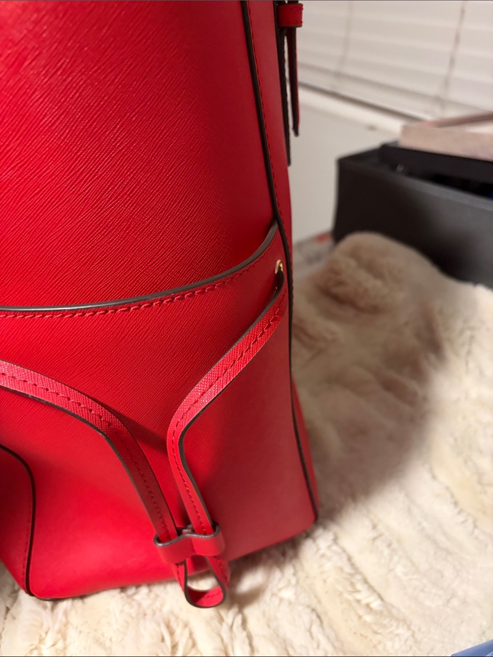 Michael Kors Bright Red Saffiano Leather Tote with Gold Accents - Picture 9 of 10